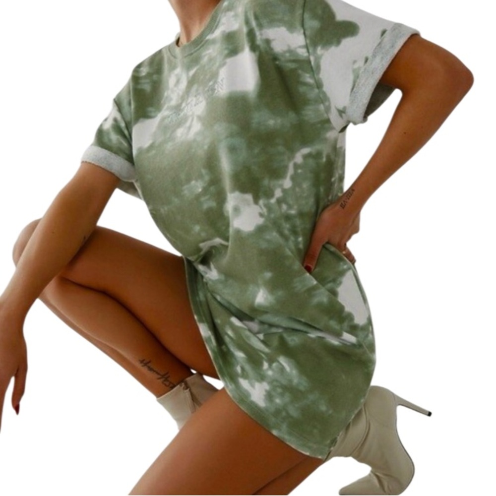TRUE RELIGION WOMENS 80% Cotton Desert Pine Green Tiedye Tee Tunic Dress M NWOT